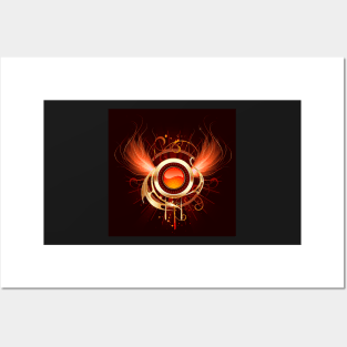 Hot round banner with fiery wings Posters and Art